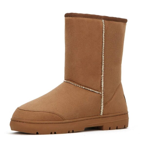 Shoes - Women's Mid-Calf Snow Boots, Fur Lined, Slip-On, Rubber Sole